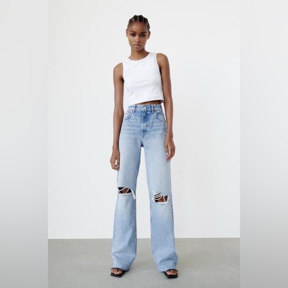 Zara Ripped Wide Leg Jeans